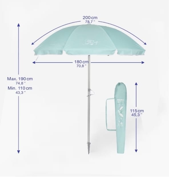 Parasol déployé avec ses dimensions